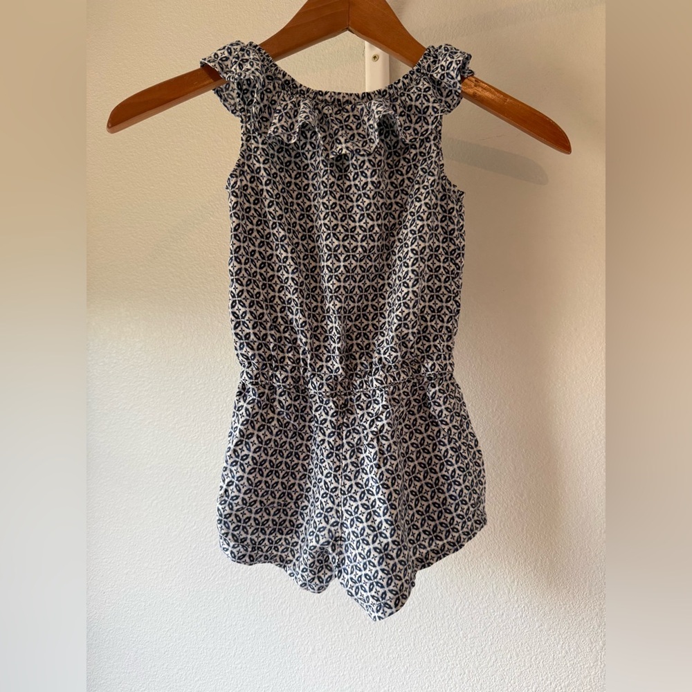 H&M Navy and White Printed Ruffle Romper